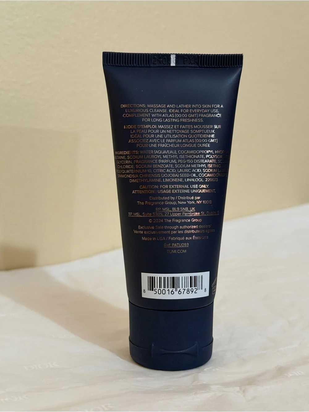 Tumi Atlas Body Wash Tube — Navy with Gold Accents